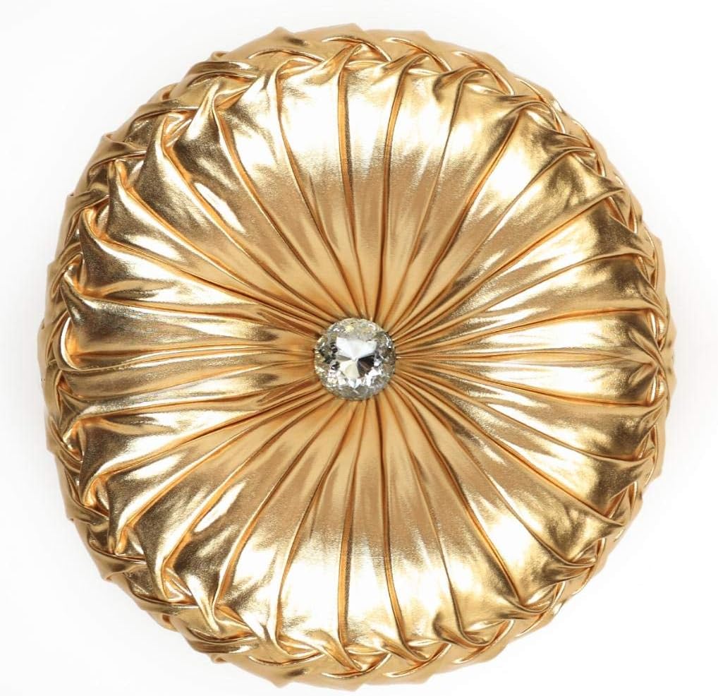 TressHouse European Round Throw Pillow, Soft Spandex Fabric Pumpkin Pleated Handmade Metallic Accent Circle Insert Cushion, Diamond to Enhance for Sofa Bedroom livingroom Couch Cover Chair-Gold: Kitchen & Dining