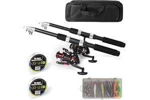 Fishing Rod and Reel Combo Set - 2PCS 6.89ft Collapsible Carbon Fiber Rods with Spinning Reels Fishing Lures Carrier Bag for 