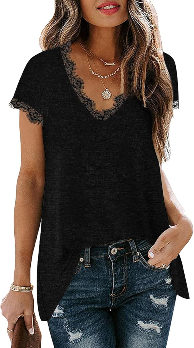 Amazon.com: Aniwood Tank Tops for Womens ,Womens Tank Tops V Neck Lace Side Split Summer 