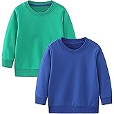 GFQLONG Toddler Boys 2 Pack Cotton Crewneck Sweatshirt, Baby Solid Long Sleeve Pullover Tops