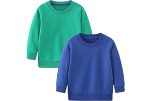 GFQLONG Toddler Boys 2 Pack Cotton Crewneck Sweatshirt, Baby Solid Long Sleeve Pullover Tops