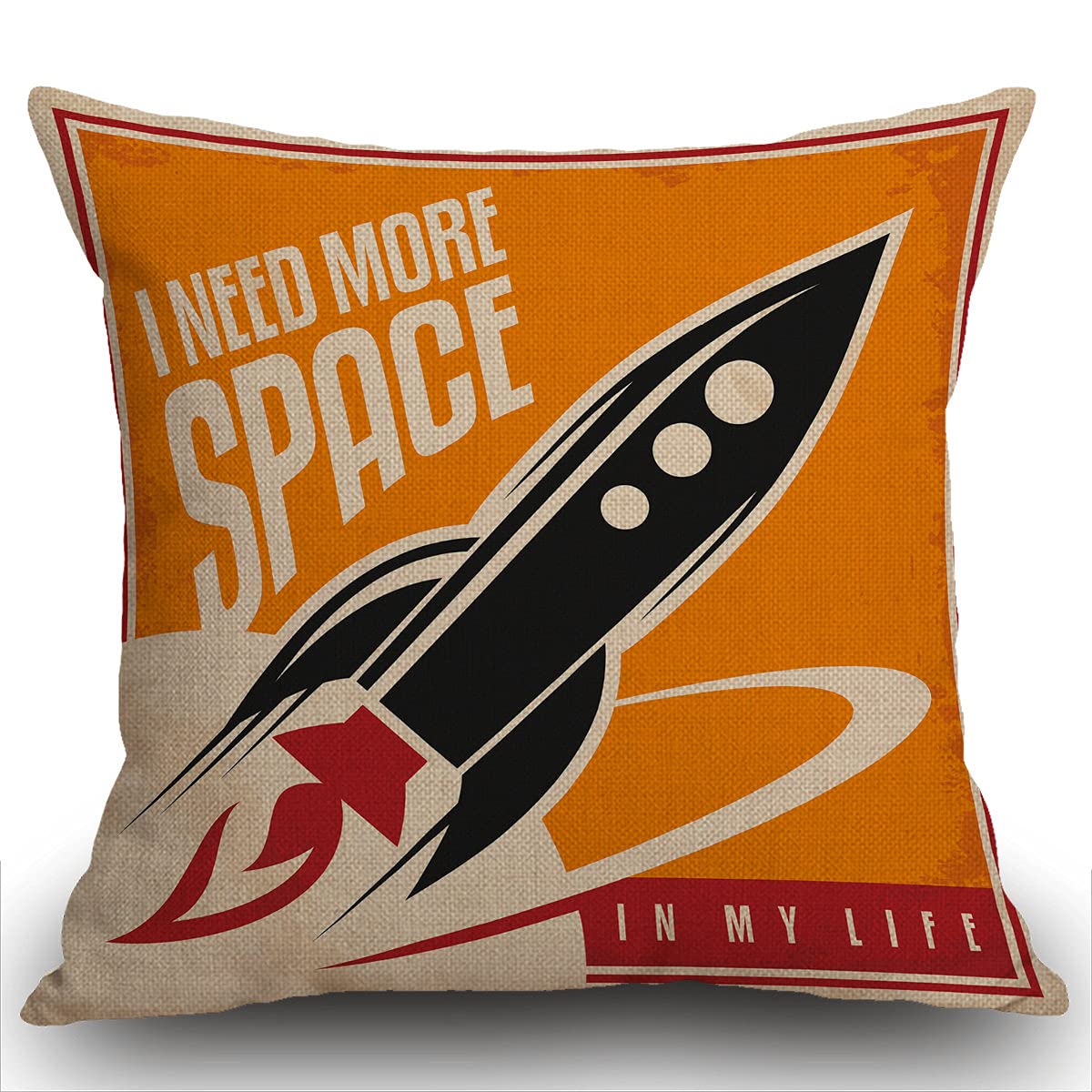 Smooffly Rocket Cushion Cover I Need More Space Square Throw Pillow Cover Home Decorative for Sofa Couch Car Bedroom Living Room Decor 18" x 18" inch Black Red Yellow 45x45cm