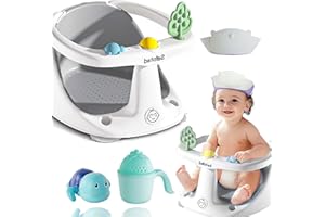 SAFOTAD Baby Bath Seat for Babies 6 to 18 Months, Toddler Safety Bathtub Seat, Sit Up Bath Seat for Infant Bath Essentials with Soft Cushion & Suction Cups, Gray