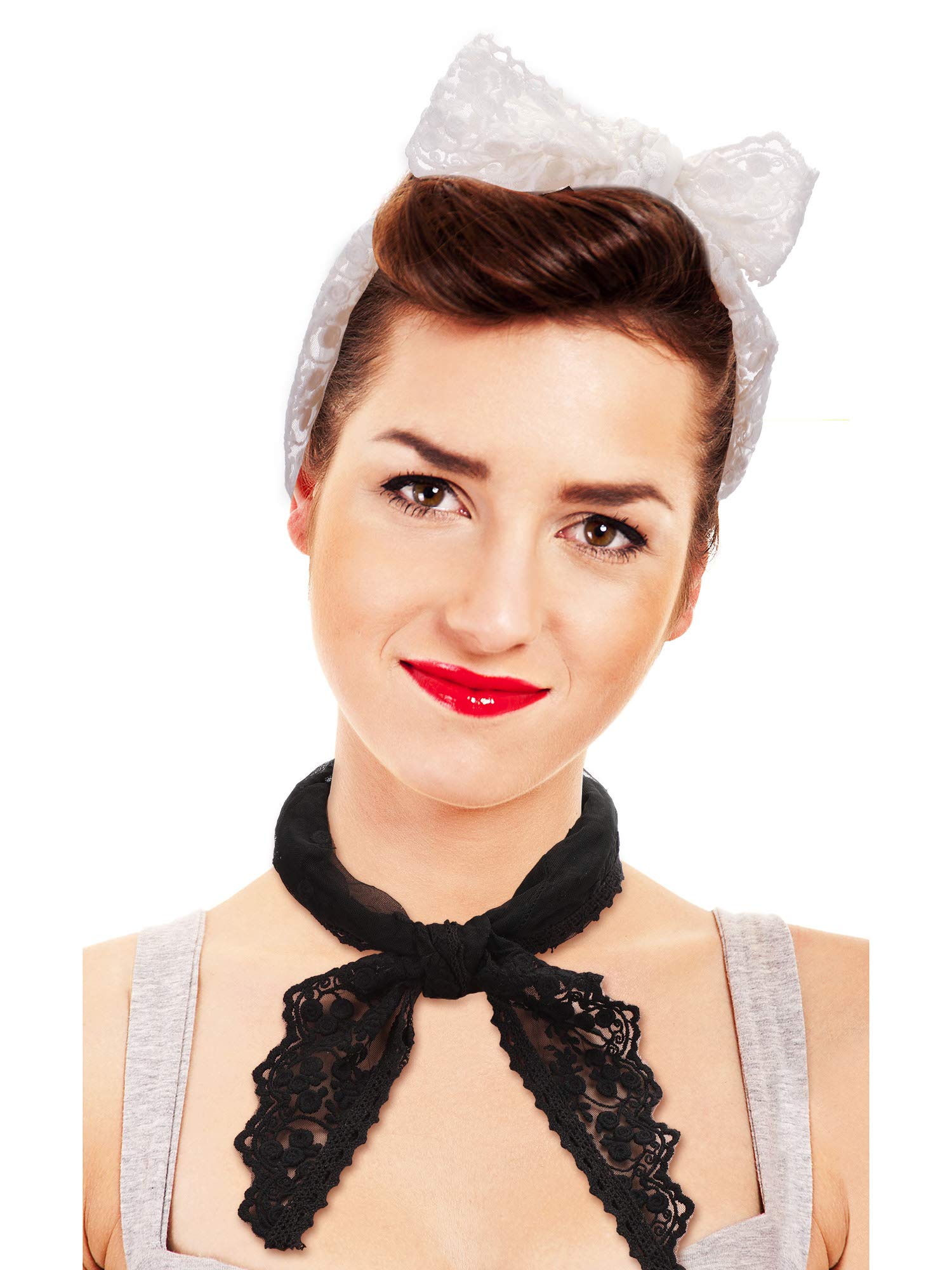 2 Pieces 1950s Retro Lace Scarf Triangle Neck Scarf Embroidered Lace Wrap Hair Wrap for Women 2 Pieces 1950s Retro Lace Scarf Triangle Neck Scarf Embroidered Lace Wrap Hair Wrap for Women