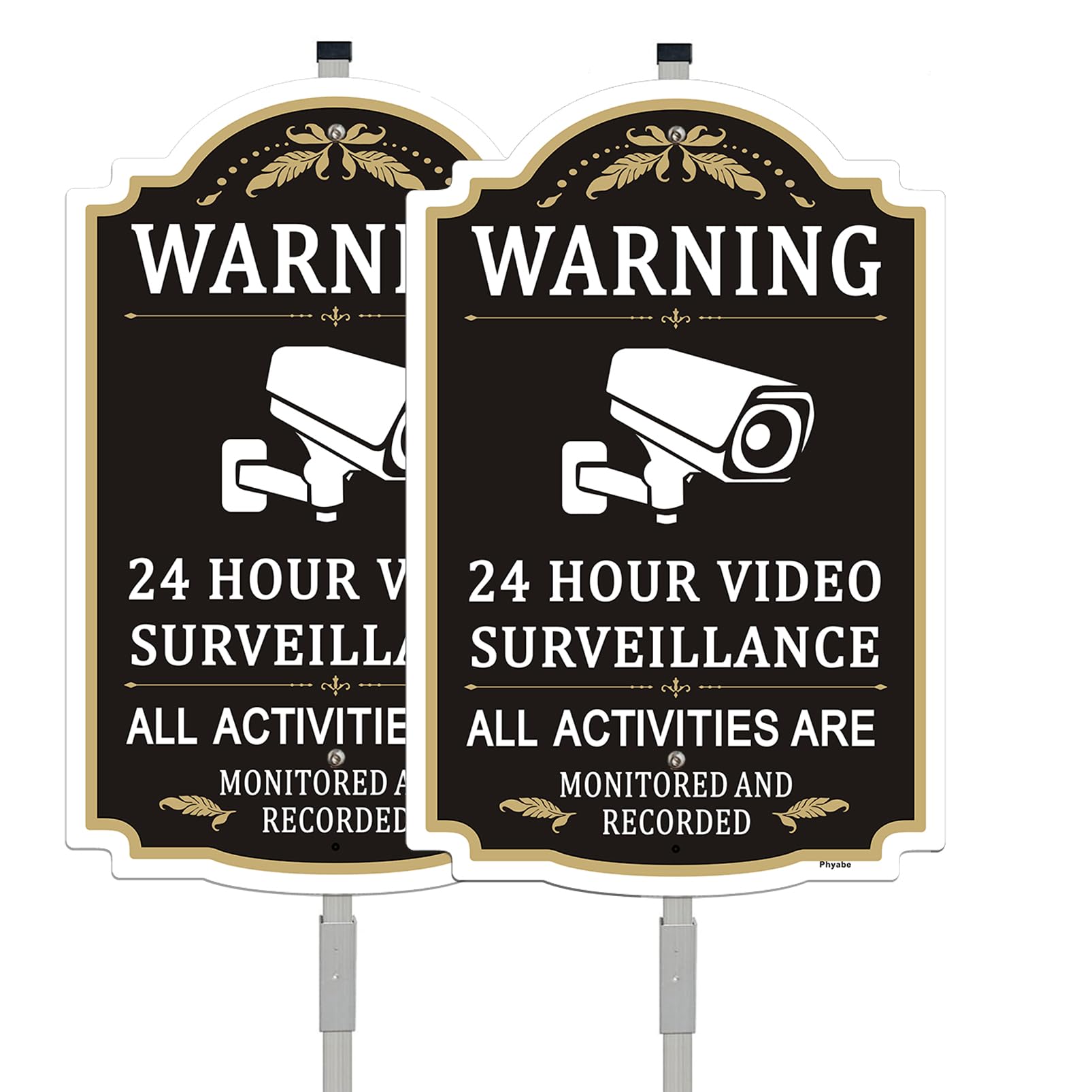 Warning 24 Hour Video Surveillance Sign with Stake,30x20cm Aluminum Metal Private Driveway Sign 70cm Total Length, Heavy Duty Weather Resistance Sign