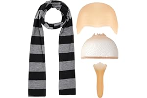 Dfqsofd 4Pcs Halloween Costume Accessories Adult, Men's Cosplay Set of Black Gray Striped Scarf Fake Nose Latex Bald Head