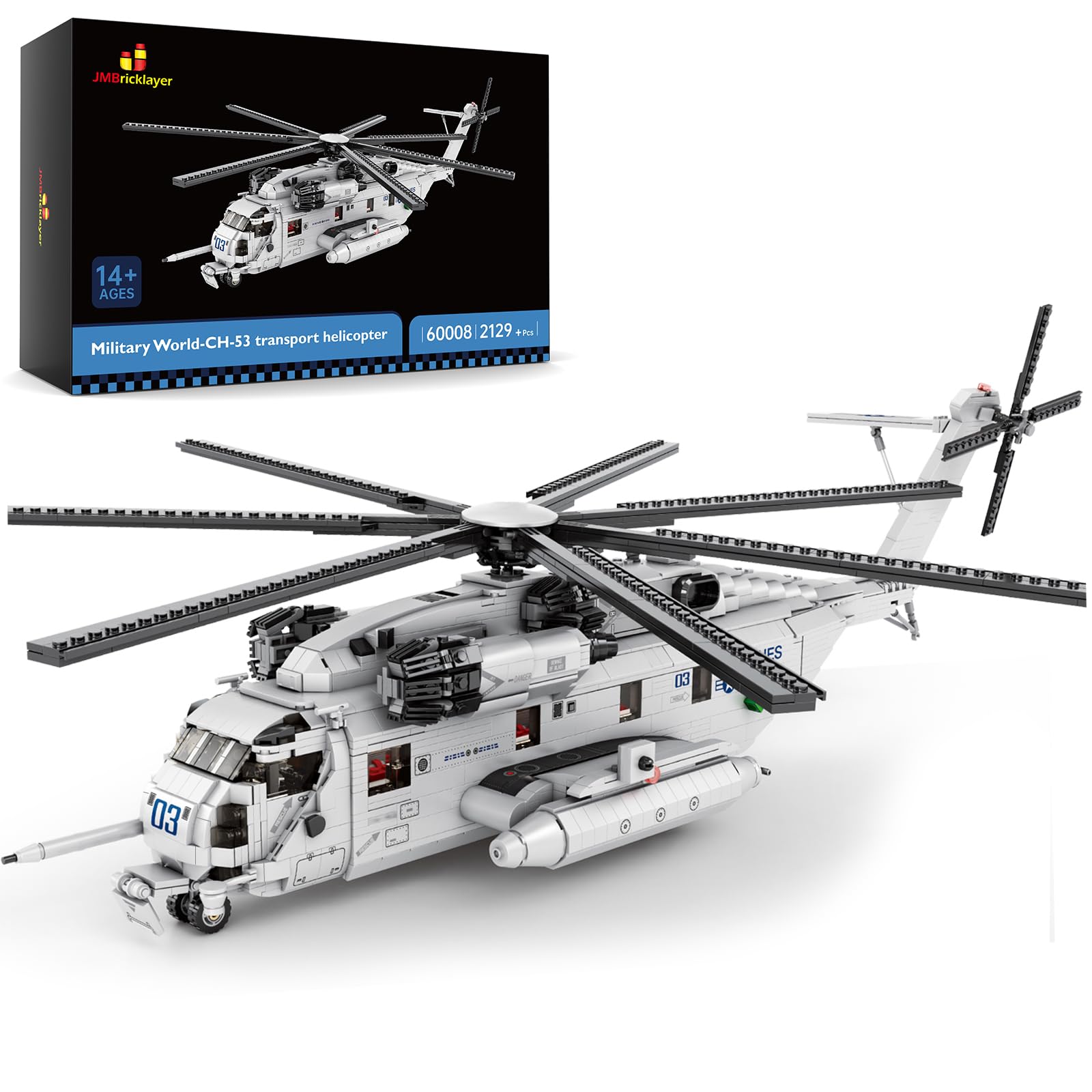 JMBricklayer CH-53 Helicopter Building Set 60008, Military Transport Helicopter Toy Aircraft Model Kit, Ideal Airplane Toy Gifts for Kid 14+, Adults and Military Fans — image 1