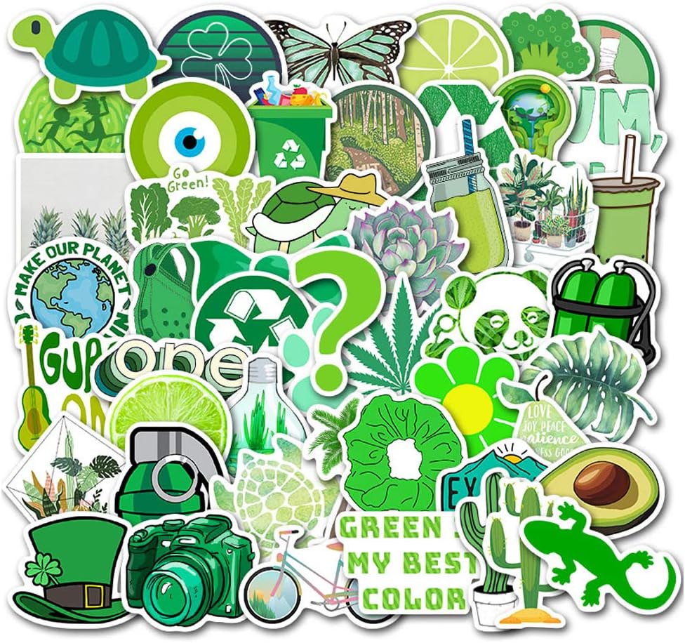 MSOLE 50PCS Cute Waterproof Vsco Stickers for Water Bottles Laptop HydroFlasks Aesthetic Trendy Decal Stickers for Mac Computer Phone Guitar for Kids Teens Girls (Green)