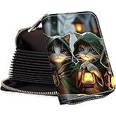 BFDHGQZC Credit Card Holder for Women Credit Card Wallet Small Accordion Card Holder Wallet Three Cute Cats Theme PU Leather RFID Blocking Wallet Card Organizer Case with Zipper