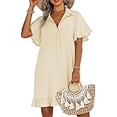 AI'MAGE Womens Swimsuit Coverup Short Sleeve Beach Bathing Suit Cover Up Swimwear Flowy Ruffle Bikini Dress Shirt
