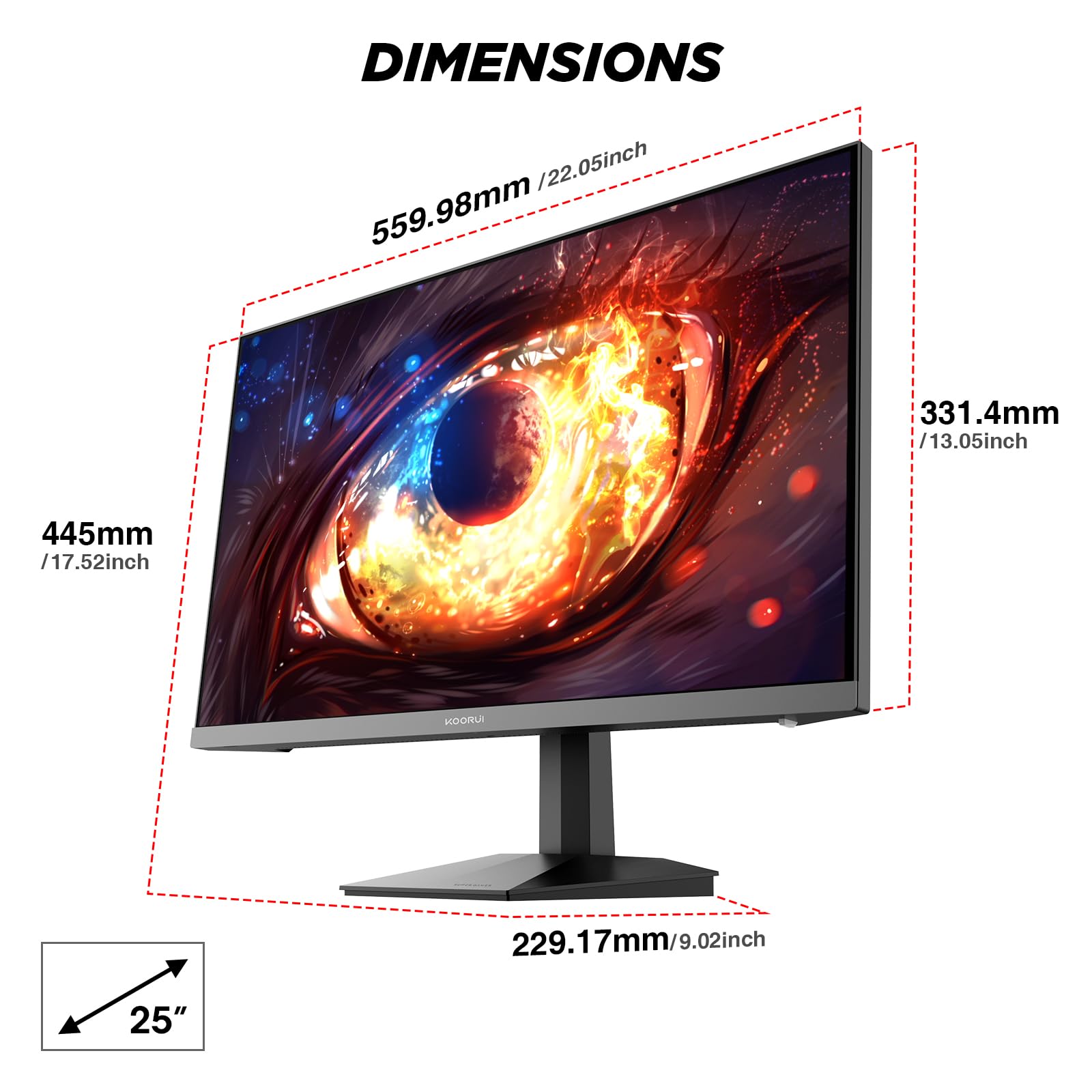 KOORUI G2511P 25 Zoll Gaming Monitor - 200Hz FHD 1920x1080 Fast IPS HDR400, Adaptive Sync 1ms GtG Bildschirm, 75x75 mm VESA 7
