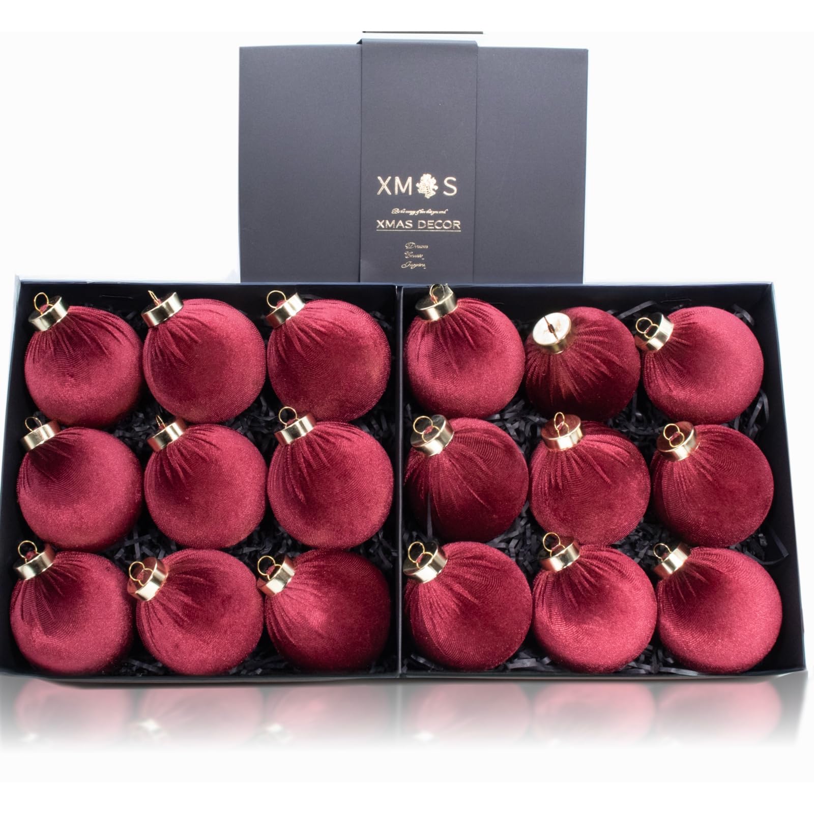 Photo 1 of 18PCS Burgundy Red Velvet Christmas Ornaments Set – Large Flocked Shatterproof Baubles for Xmas Tree Decoration, Hanging Ornaments for Holiday & Home Décor (Burgundy Red, 3 Inch / 8 cm)
