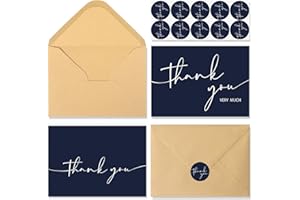 NESCCI 24 PCS Thank You Cards With Envelopes,Thank You Card,4x6 Inch Minimalistic Design, Thank You Notes for Wedding, Business, Baby Shower, Small Business, Funeral, Graduation (Navy Blue)