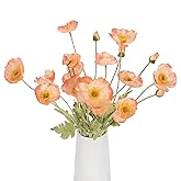 Lumoslyy Artificial Poppy Flowers, 5 Bundles Faux Poppies with Stems for Floral Arrangements - Wedding, Home, Office, Party Table Centerpiece Decor (Pink)
