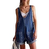 loveimgs Women's Short Denim Overall Jumpsuits Casual Sleeveless V Neck Rolled Barrel Baggy Jeans Shorts Romper