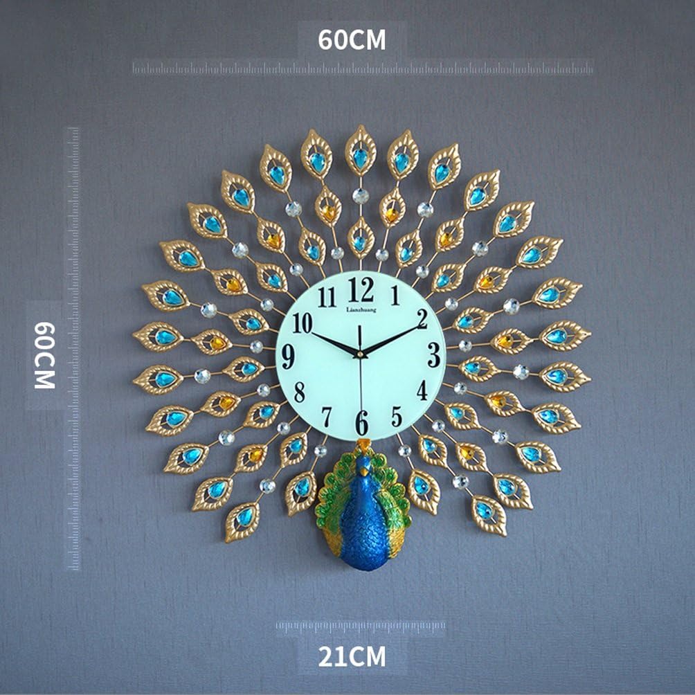 GFL Clocks Creative Peacock Wall Clock Metal Design Wall Art Quartz Clock Living Room Bedroom Restaurant Mute Electronic Clocks（60cm60cm） (Color : C)