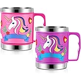 Tioncy 2 Pcs Kids Mugs Stainless Steel Unicorn 3D Mugs 10 oz Purple Insulated Tumbler with Handles Travel Cups for Girls Boys Women Men Mugs Gifts