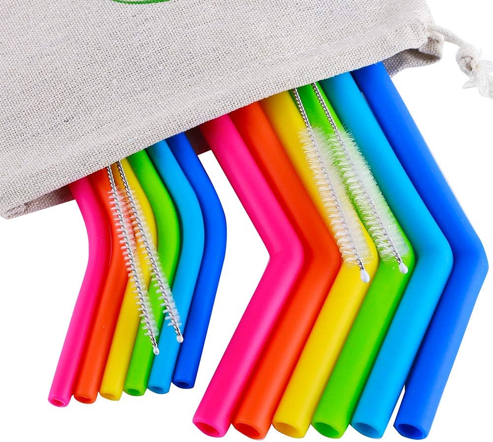 Reusable Straws 6Pcs 10" REGULAR SIZE Silicone Straws+ 6Pcs 10" Silicone Smoothie Straws+4 Brushes+ 1 Storage Pouch …