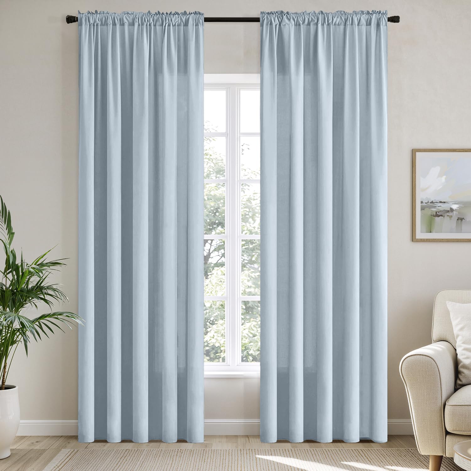 MIULEE Light Blue Privacy Sheer Curtains that Let Light in 84 Inches Long Non-See-Through Semi Sheer Curtain Light Filtering Window Curtains Drapes for Living Room Bedroom 2 Panels Set 42 X 84