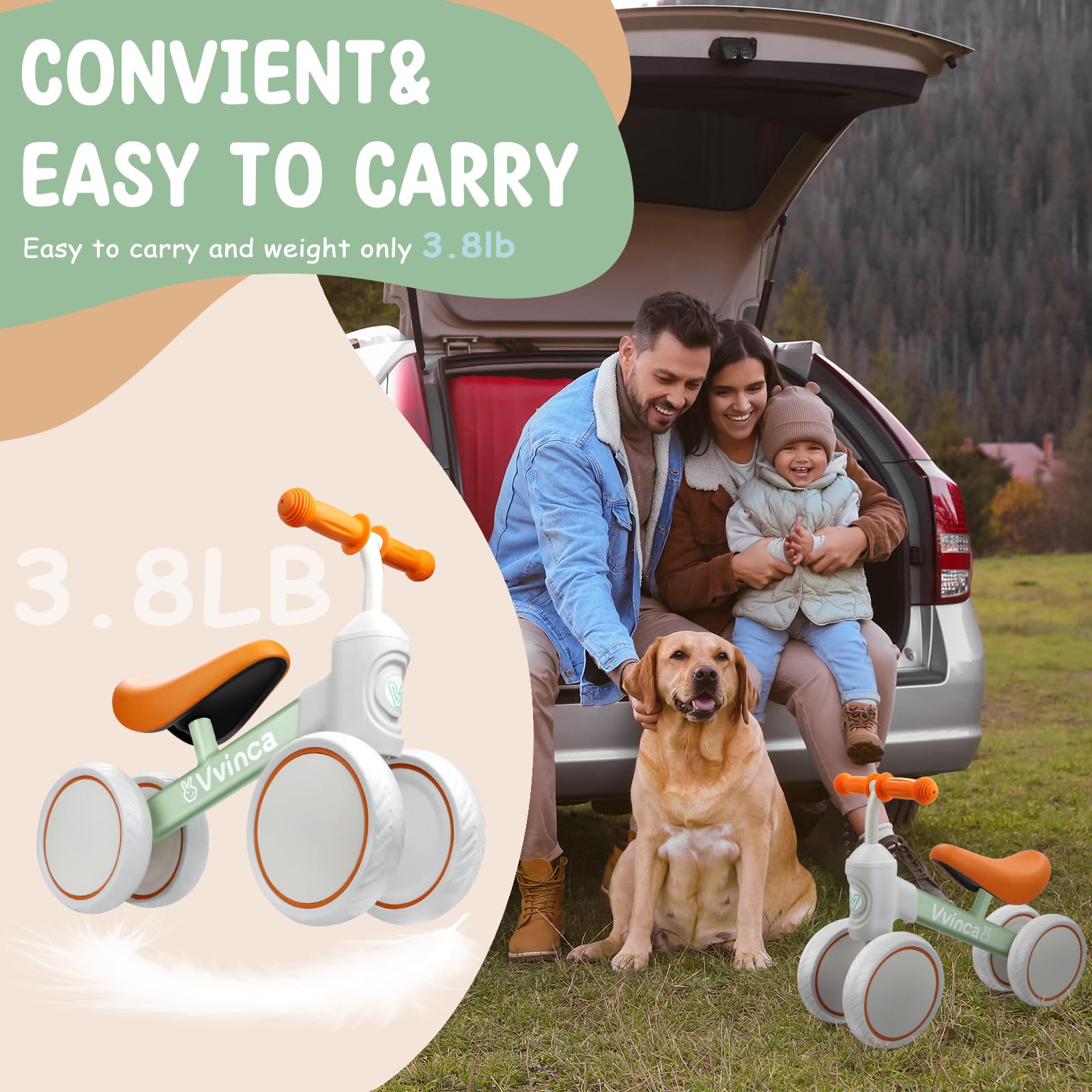 Baby Balance Bike for 1 Year Old Boys Girls, 10-24 Months Toddler Balance Bike with No Pedal 4 Silence Wheels Children First Birthday Toys Gifts Vvinca