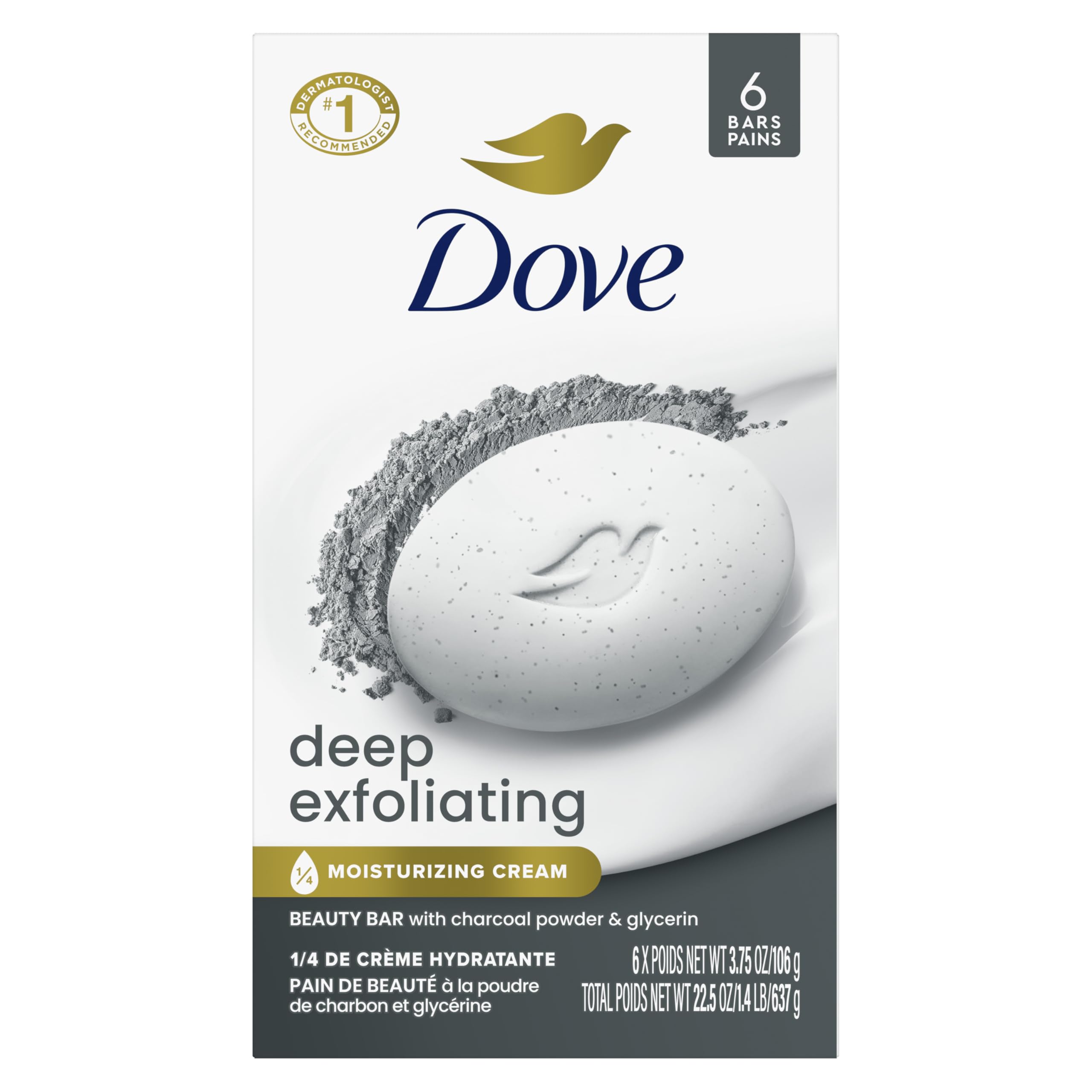 Photo 1 of Dove Beauty Bar Soap 6 Bars Deep Exfoliating Charcoal Powder & Glycerin, for Softer, Smoother Skin, Scrubs Away Impurities 3.75 oz