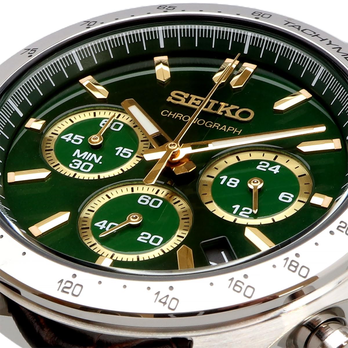 Seiko SBTR017 Men’s 1/5 Second Chronograph Quartz Wristwatch, Chronograph, Green, Brown Leather
