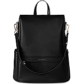 MIA + SOPHIA Leather Diaper Bag Backpack with USB Charging port, Changing Pad, Stroller Straps (Black Mia)