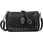 SUKUTU Womens Punk Skull Rivet Shoulder Bag PU Leather Goth Crossbody Bag with Chain Wallet Purse for Girls
