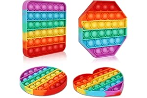 MULTIPURPOSE GO Multipurpose 4 Pack Rainbow Pop it Fidget Toy, Bubble Sensory Toy for Kids and Adults, Stress Reliever, 4 Shapes Poppers-Heart, Circle, Octagon, Square Pressure Relieving
