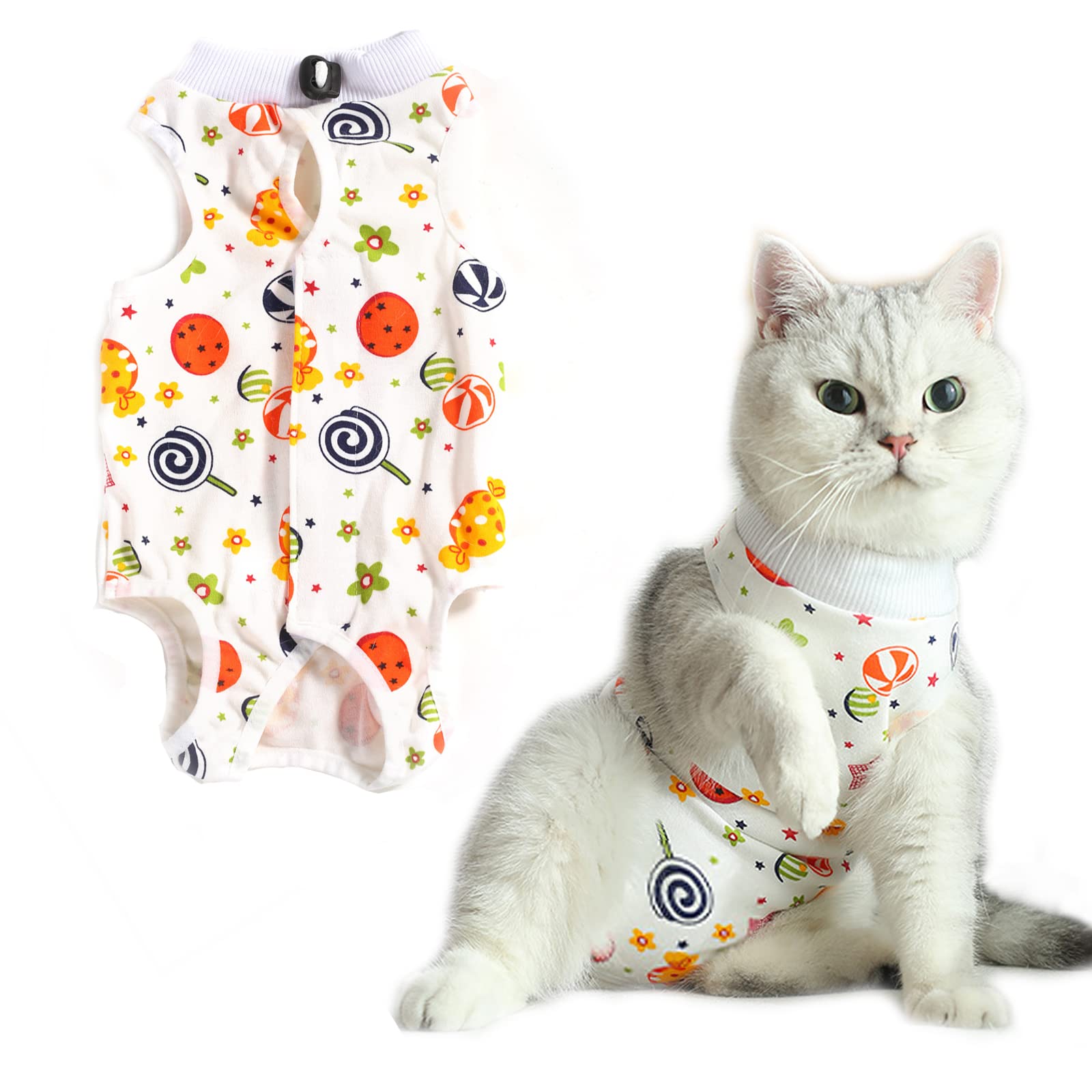 HACRAHO Cat Recovery Suit, 1 Pack Soft Cotton Cat Wound Surgery Recovery Suit After Surgery Wear for Cats, S