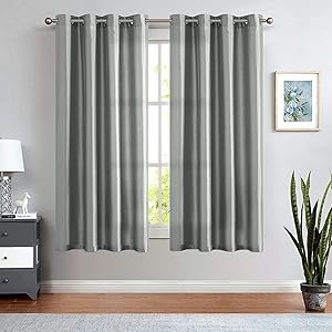 Faux Silk Window Curtains for Living Room 63 inch Length Dupioni Grey Curtain Panels for Bedroom Grommet Top Window Treatments Light Filtering Satin Drapes, 1 Pair