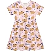 senya Summer Girl Dresses Cute Capybara with Leaves Toddler Short Sleeve A-line Dress Casual Sundress