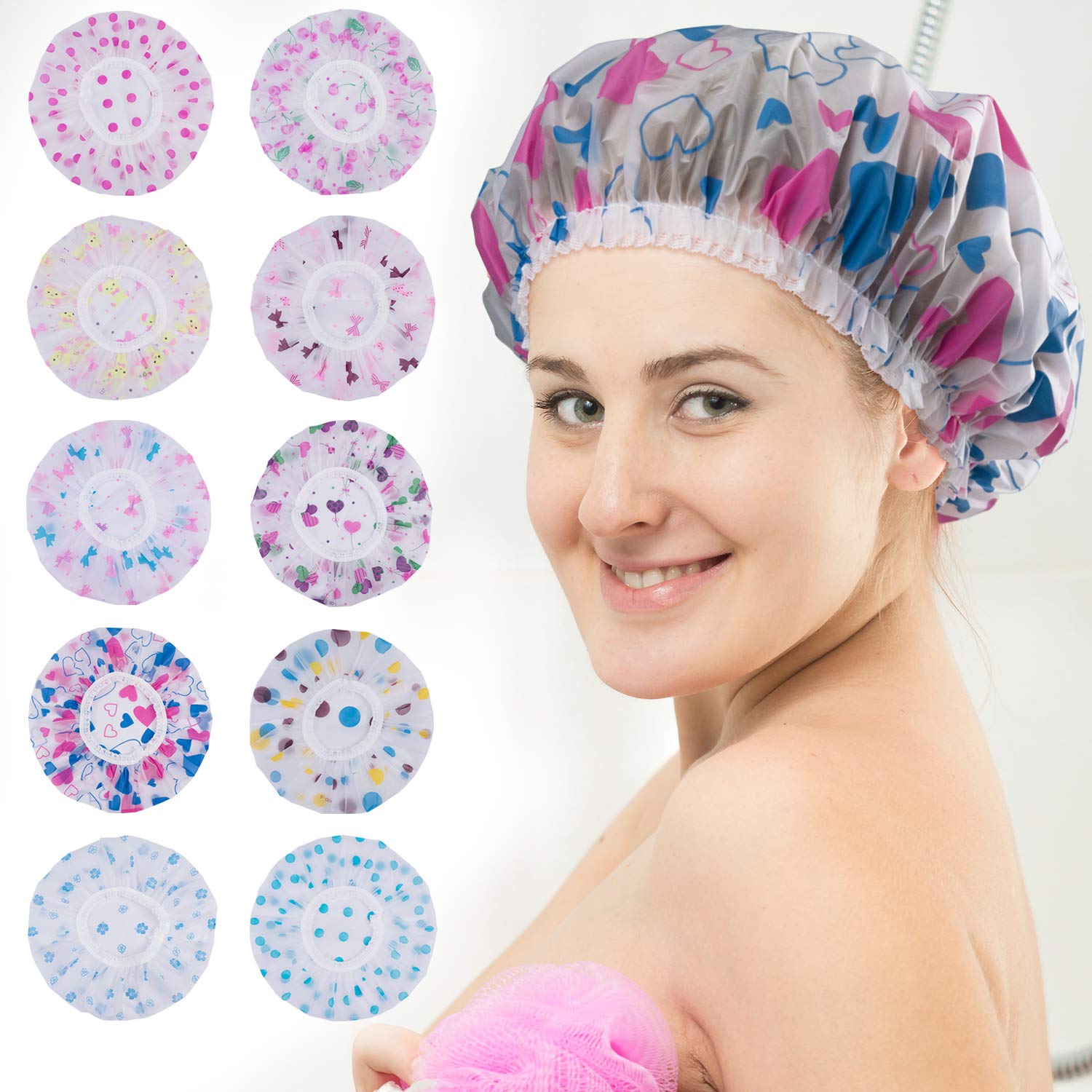 EAONE Reusable Shower Cap for Women 10 Pieces, Plastic Waterproof Bathing Caps Showering Caps for Mother’S Day, Spa, Home Use, Travel, Salon : Beauty