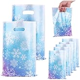 Fukaisu 50pcs Winter Snowflake Party Gift Bags, Purple Blue White Holiday Candy Goodie Gift Favor Bags with Handles for Christmas Wonderland Birthday Party Decorations