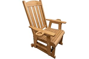 Fortune Candy Wooden Patio Glider for One Person, with High Back and Deep Contoured Seat, Solid Fir Wood, Heavy Duty 600 LBS (Cedar Tone)