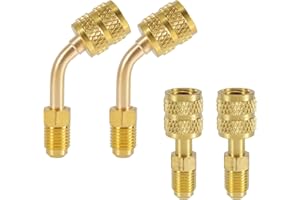 LASUROA 4pcs R410A Adapter for Mini Split Refrigerant System, 5/16" SAE Female to 1/4" SAE Male Flare Charging Vacuum Port Straight & 45°Angle Adapters Fitting for HVAC Air Conditioner Refrigeration Gauges
