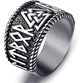 ELFASIO Mens Stainless Steel Ring Viking Valknut Scandinavn Odin Symbol Norse Text Vintage Jewelry