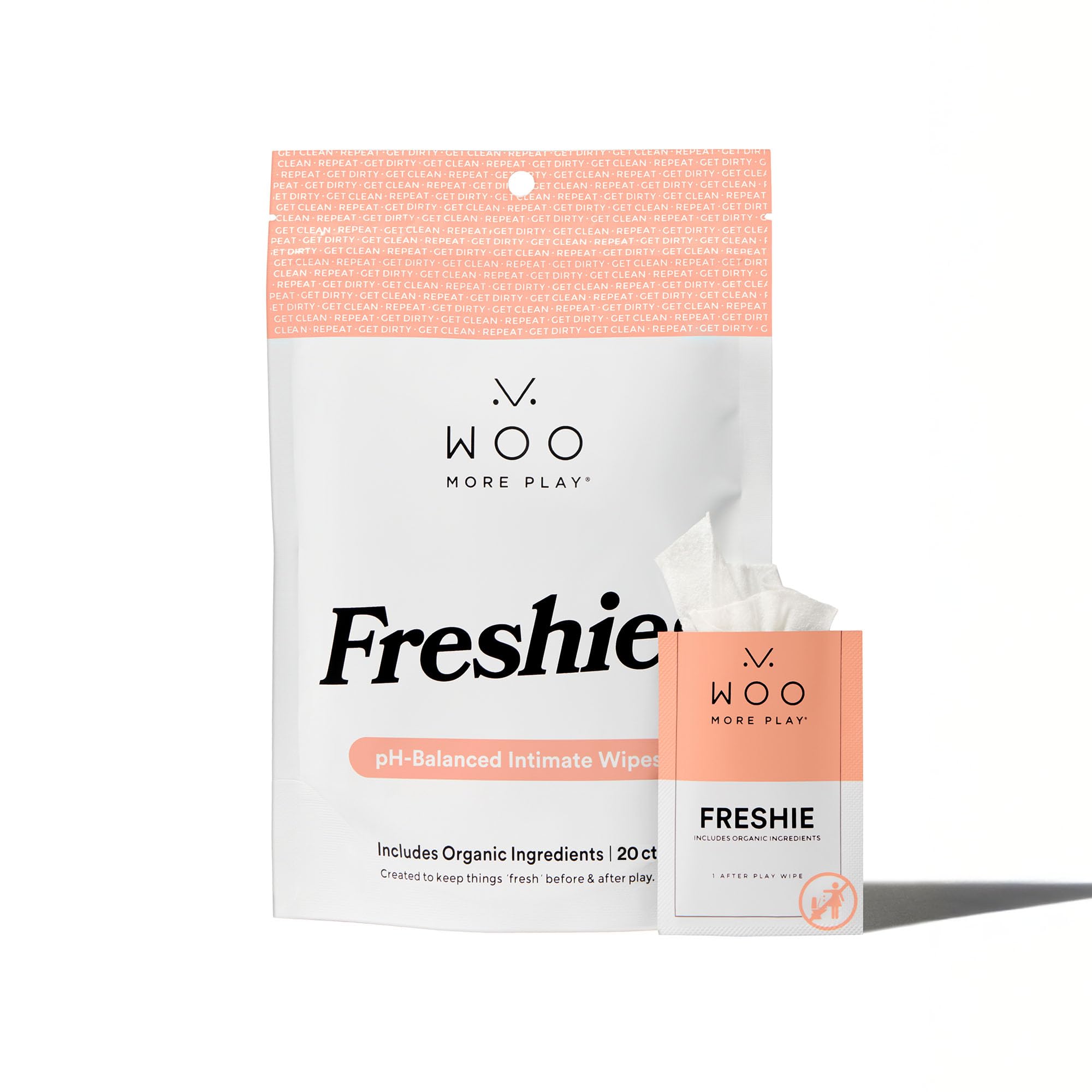 Woo More Play Freshies: All-Natural Feminine Intimacy Towelette Wipes with Coconut Water and Aloe Vera, Promotes Feminine Health & Helps Alleviate Irritation - Vegan and Cruelty Free, 20ct Image Woo More Play Freshies: All-Natural Feminine Intimacy Towelette Wipes with Coconut Water and Aloe Vera, Promotes Feminine Health & Helps Alleviate Irritation - Vegan and Cruelty Free, 20ct Image