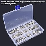Hoiny Screw Hooks 7 Sizes 120 Pcs Nickel Plated Cup Hooks Cabinet Shelf view 4