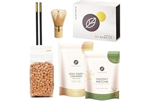 Boba Snob Boba Tea Making Kit, Boba Tea Maker Kit with Premium Organic Cermonial tea, Tumbler, Two Stainless Steel Boba Straws, Bamboo Whisk, Teaspoon, and Tapioca Boba Pearls (Small Matcha)