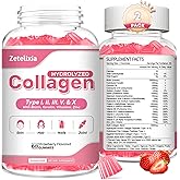 2 Pack Collagen Gummies for Women Men, Hydrolyzed Collagen Peptide Type I,II,III,V,X with Biotin, Vitamin C A B D E for Skin