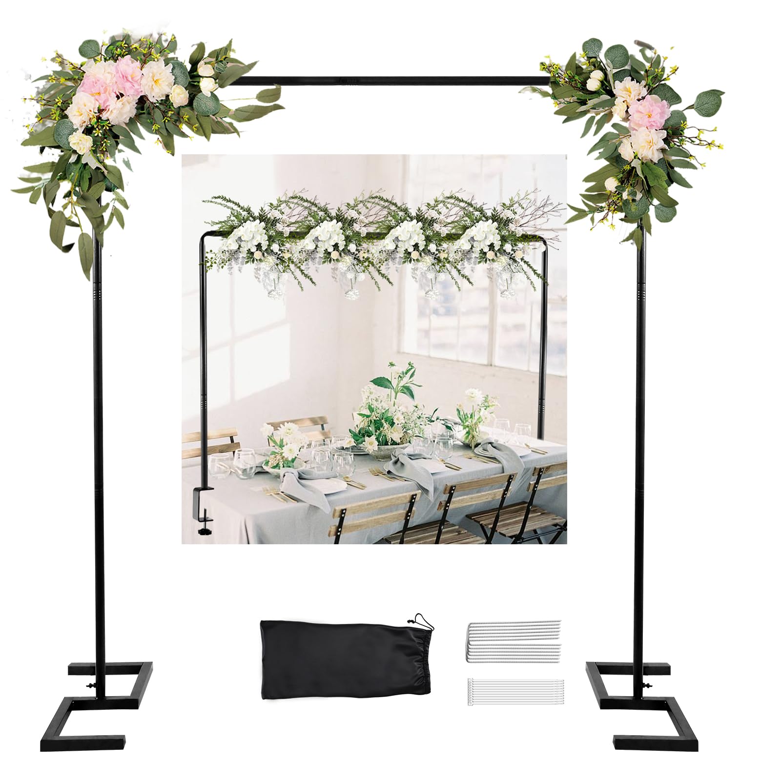 Photo 1 of ***FOR PARTS ONLY/ HAS BROKEN BASE ASSEMBLY PIECE*** 8.2 FT Wedding Arch Rectangle Stand Square Backdrop Stand , Extra Clamps to Table Rod Stand, Adjustable Photo Booth Background Kit, Balloon Arch Stand For Valentines Day Birthday Baby Shower Decor