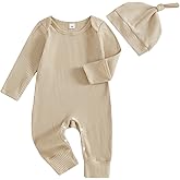 Murnouche Newborn Baby Boy Clothes Coming Home Outfit Ribbed Romper with Hat Bodysuit Jumpsuit