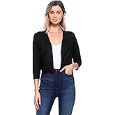 Cielo Women's Soft Solid Open Front 3/4 Sleeve Sweater Cardigan