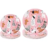 Zhehao 60 Pcs Dog Party Plates Dog Paper Birthday Plates Bulk 7" 9" Disposable Puppy Birthday Party Decorations Cute Pink Cartoon Animal Tableware for Pet Decor Table Baby Shower Supplies Favors