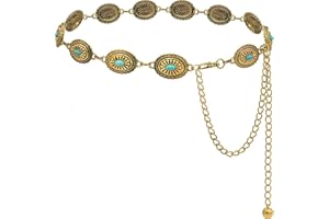 Liutufy Women's Concho Chain Belt Western Cowgirl Metal Waist Chain Belt for Dress