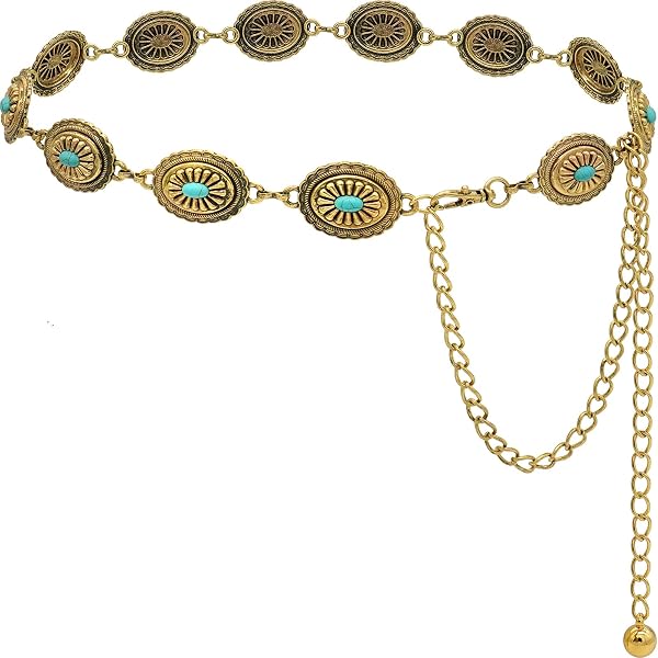 Topbuti Western Oval Concho Chain Belt for Women Metal Waist  display picture 1