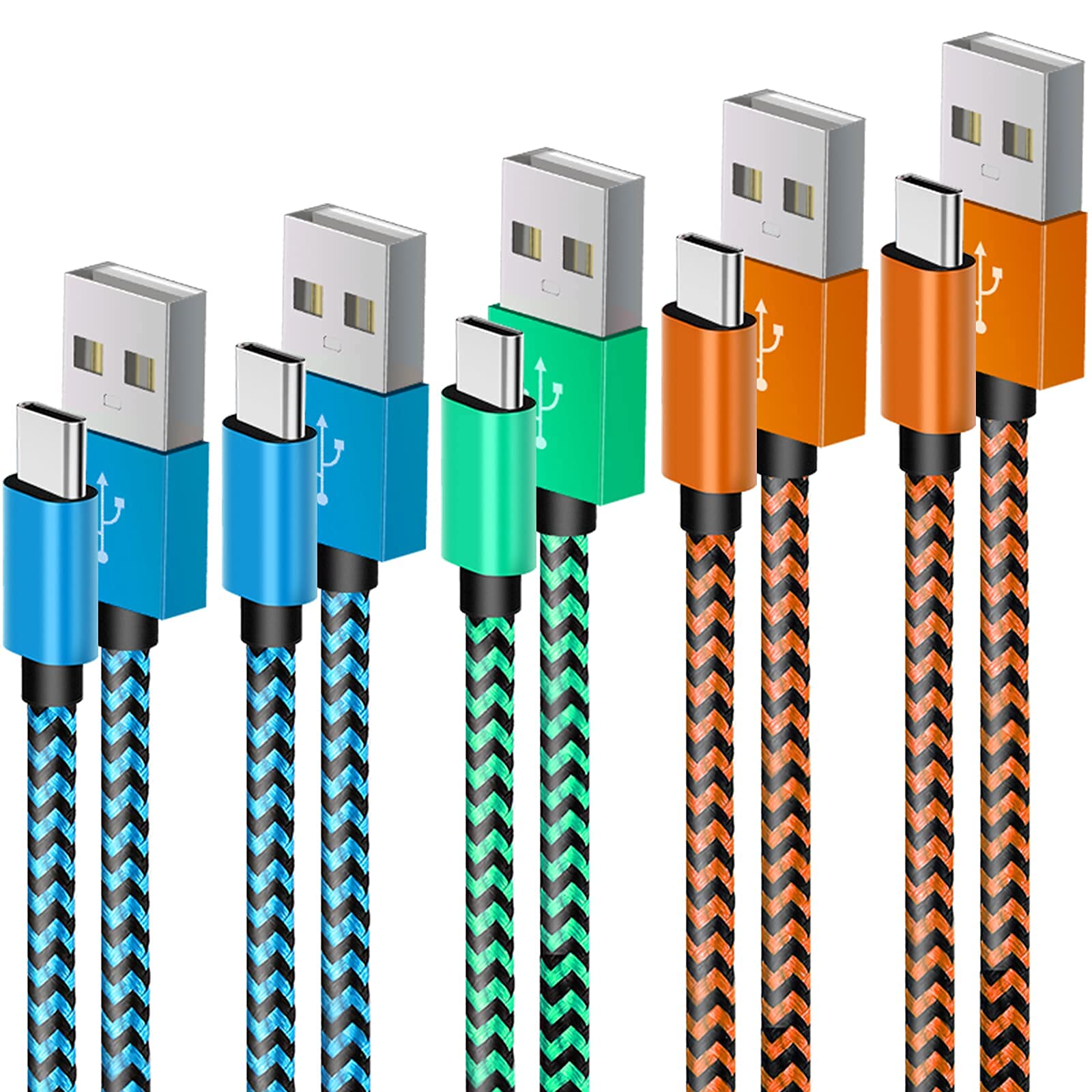AWINBOW USB C Cable, (5 Pack/2M) USB Type C Fast Charging Cable - Nylon Braided USB C Sync Cable for Galaxy S10/S9/S8+/S8, MacBook, Sony XZ, HTC 10, OnePlus 5T, Huawei P9 etc. Smartphone