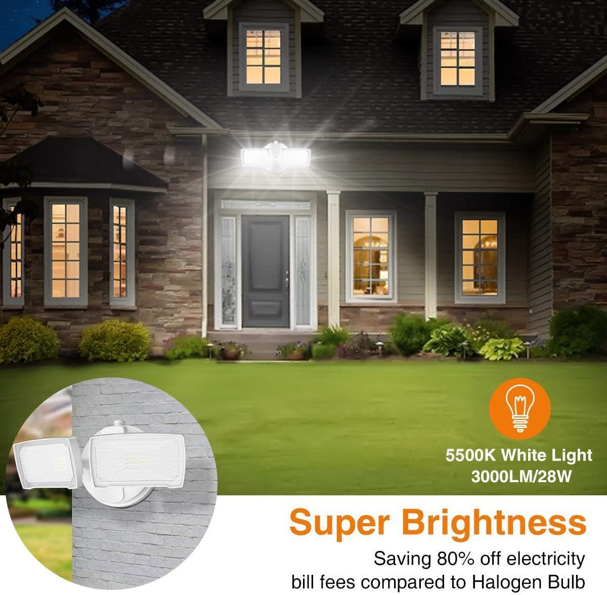 LEPOWER 3000LM LED Flood Light Outdoor, Switch Controlled LED Security Light, 28W Superior Bright Exterior Lights with 2 Adjustable Heads, 5500K, IP65 Waterproof for Garage, Yard, Patio - - 