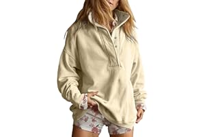 Quarter Button Oversized Sweatshirt for Women Casual Long Sleeve Henley Neck Pullover Tops 2025 Fall Fashion Outfits Clothes